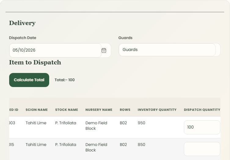 Partial dispatch form with date, quantity and stock selection